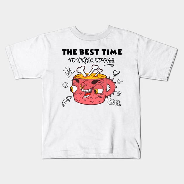 the best time to drink coffee Kids T-Shirt by FlatDesktop